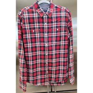 American Rag Red Plaid Button Down Long Sleeve Shirt Men  100% Cotton SZ M #1031
